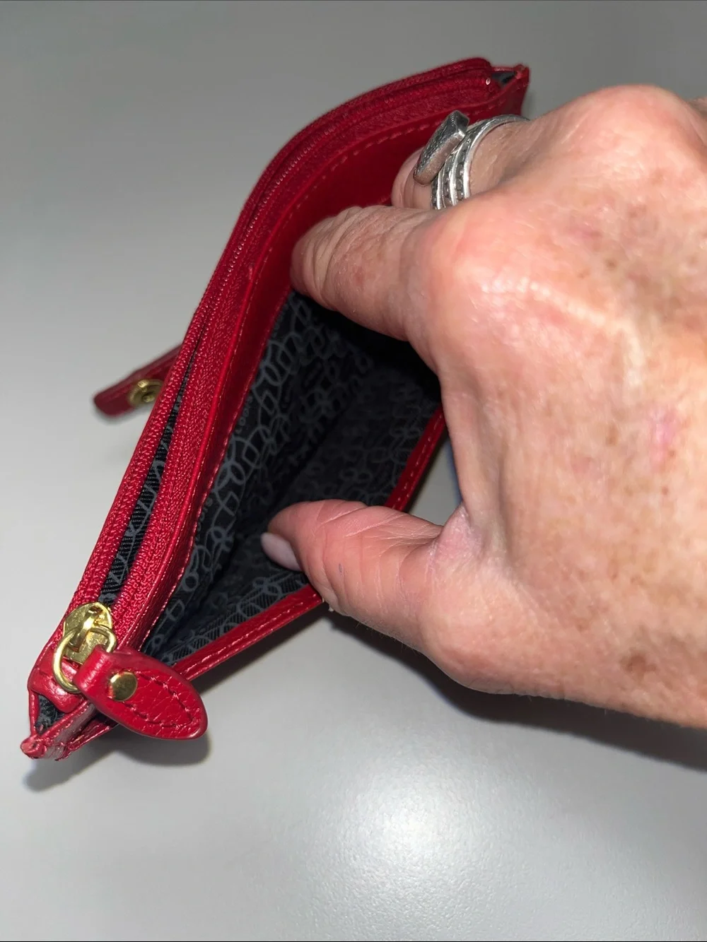 Lodis Red Pebbled Leather Zip Card Holder / Wallet